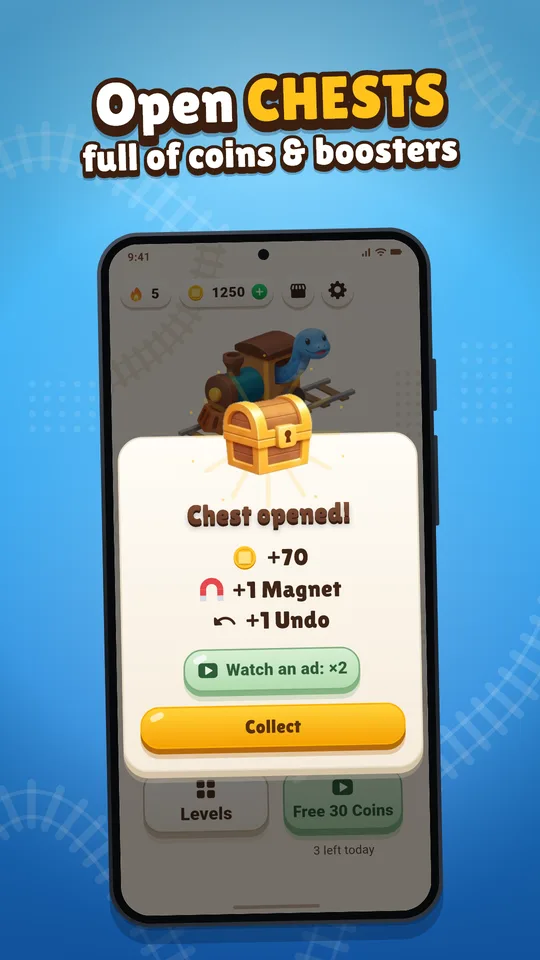 A chest opening with coins and a booster